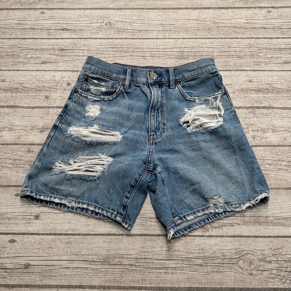 American Eagle Shorts Women's 2 Blue Denim Distressed High Rise Cut Off Summer